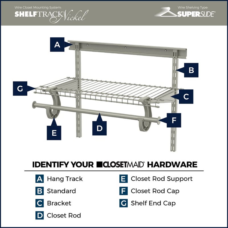 ClosetMaid ShelfTrack Shelf Bracket for 12 in. Deep Wire Shelving, for Adjustable Closet Systems, 1-Pack, Nickel - Image 4